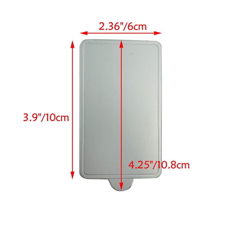 Proshopping 100 pcs 4.25"x2.36" Mini Cake Boards, Rectangular Silver Mousse Cake Cardboard Set, Cupcake Cake Base, Dessert Displays Tray, Disposable Paper Coasters - for Wedding Party Cake Pastry Cup - Image 2